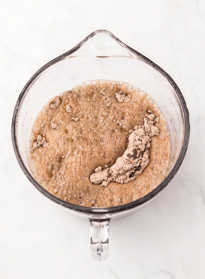 brownie mix in a glass mixing bowl