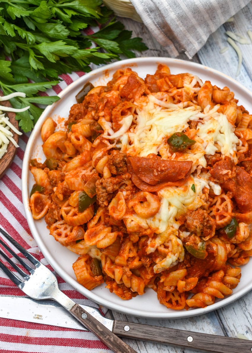 pizza hut cavatini pasta on a white plate