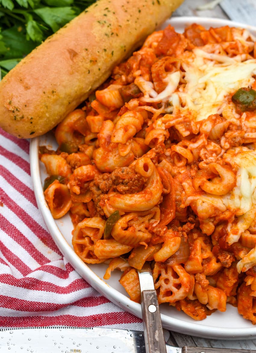 copycat pizza hut cavatini pasta on a white plate