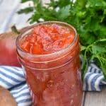 homemade tomato relish in a small glass jar