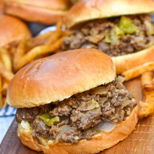 mississippi sloppy joe sandwiches on a wooden cutting board
