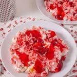 old fashioned cherries in the snow dessert in two shallow white bowls