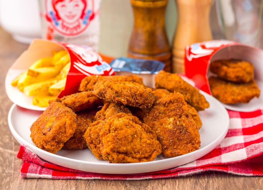 copycat wendy's spicy chicken nuggets on a white plate 