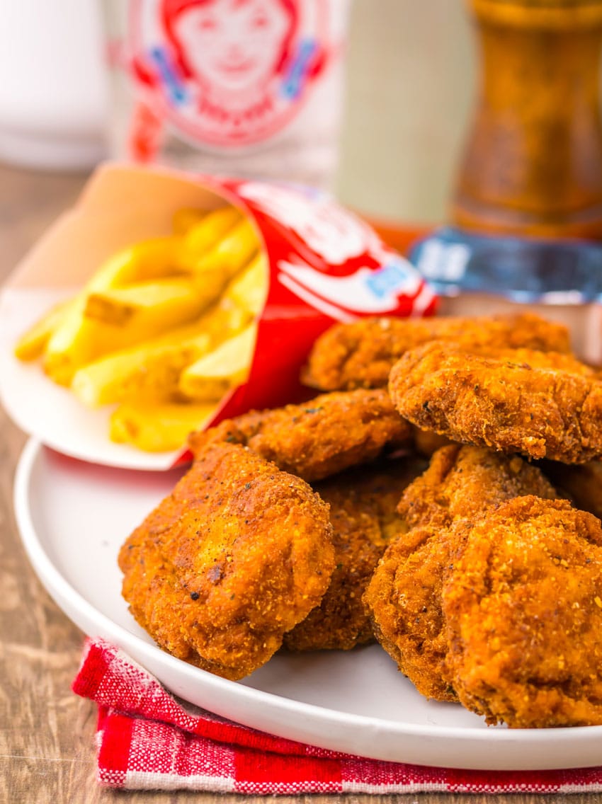 copycat wendy's spicy chicken nuggets on a white plate 