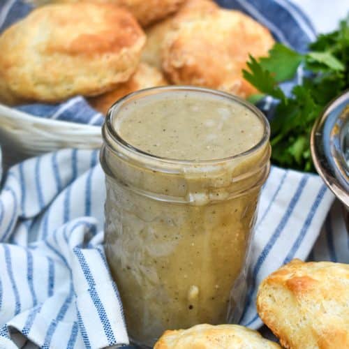 easy homemade chicken gravy in a small glass jar