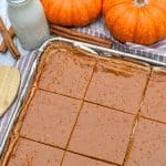 a pumpkin slab pie on a foil lined baking sheet