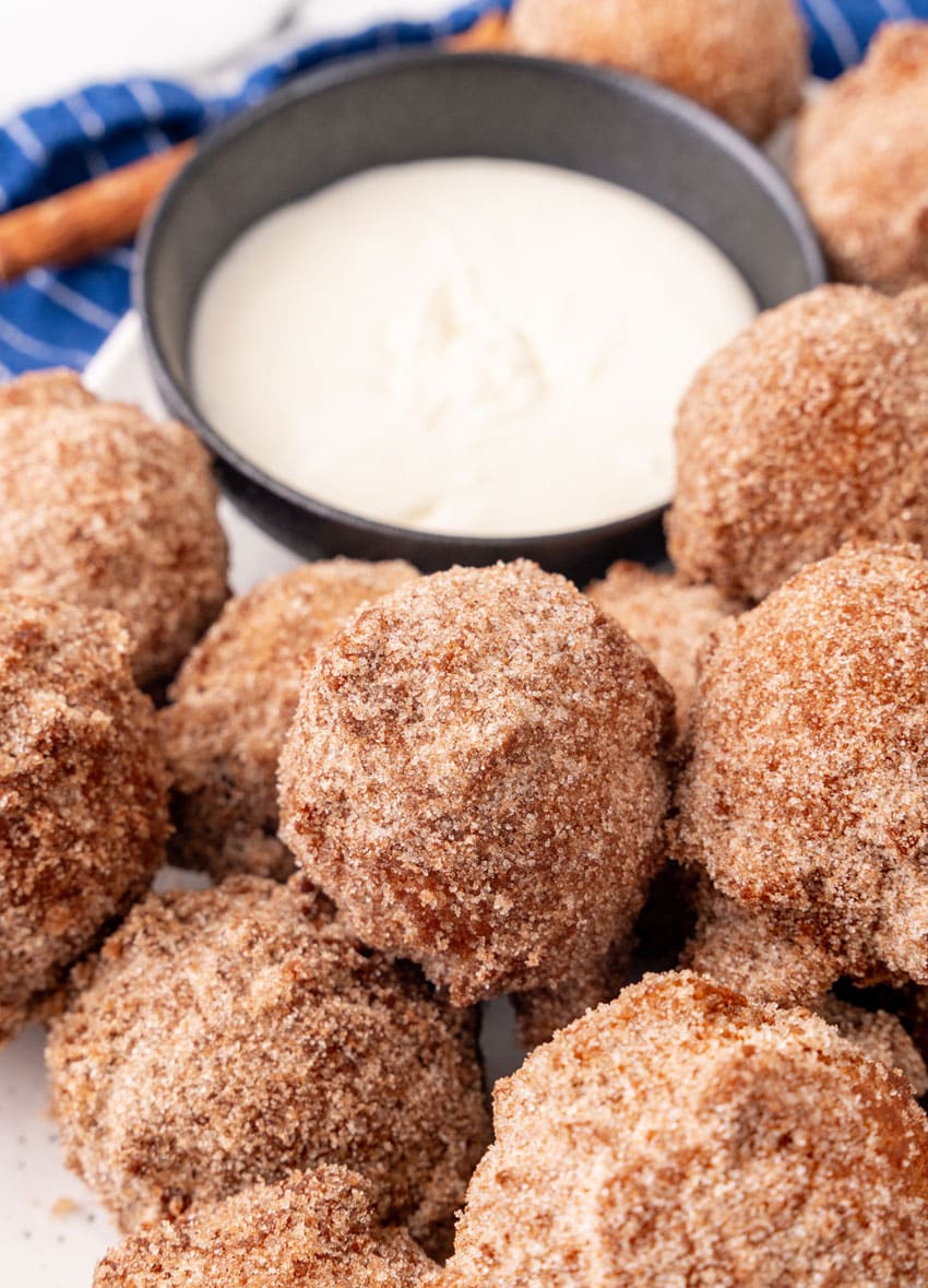 copycat Denny's pancake puppies on a white serving tray