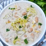 slow cooker mississippi chicken chili in a small white bowl